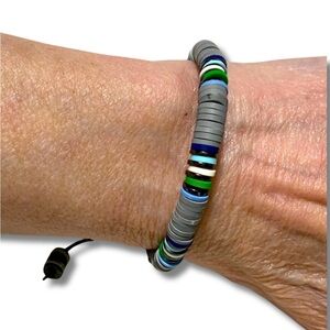 HANDCRAFTED Bracelet Unisex Gray Stretch Heishi Bead with a Slide Knot Opening